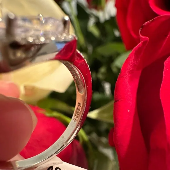 925 Sterling Silver CZ Halo Engagement/ Promise Ring - Picture 8 of 11